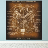 1930年代の標準的なV-8モーターエンジンの設計図 キャンバスプリント (インサイチュ (ウッドフロア))