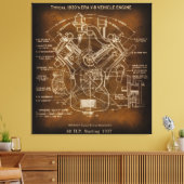 1930年代の標準的なV-8モーターエンジンの設計図 キャンバスプリント (インサイチュ (リビング))