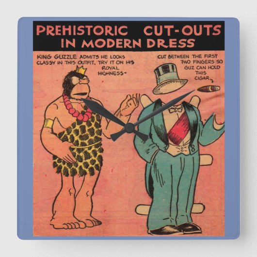 1930年代の漫画は男性の紙人形キンググズル スクエア壁時計 (正面)