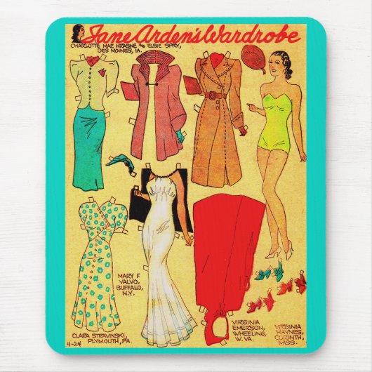 1930年代の紙人形ジェーン·アーデン·ホワイトガウンなど マウスパッド (正面)