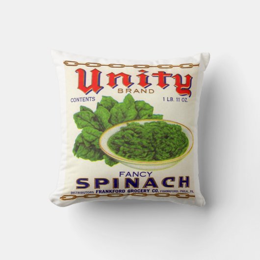 1930年代のUnityほうれんファンシー草のラベル クッション (正面)