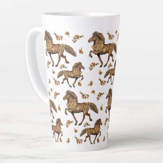 1930年代アイスランドの馬と花 カフェラテマグ (左アングル)