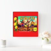 1930年代アスリートの果物箱のラベル スクエア壁時計 (ホーム)