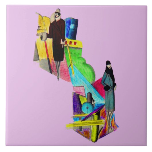 1930年代アートデコ女性プリント タイル (正面)