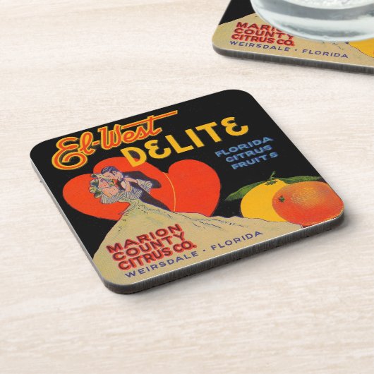 1930年代アートデコEl-West Deliteフロリダシトラスフルーツ コースター (左側)