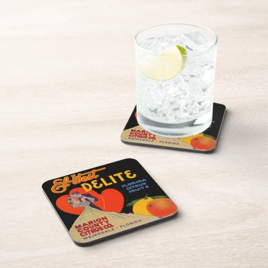 1930年代アートデコEl-West Deliteフロリダシトラスフルーツ コースター (右側)