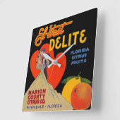 1930年代アートデコEl-West Deliteフロリダシトラスフルーツ スクエア壁時計 (傾斜)