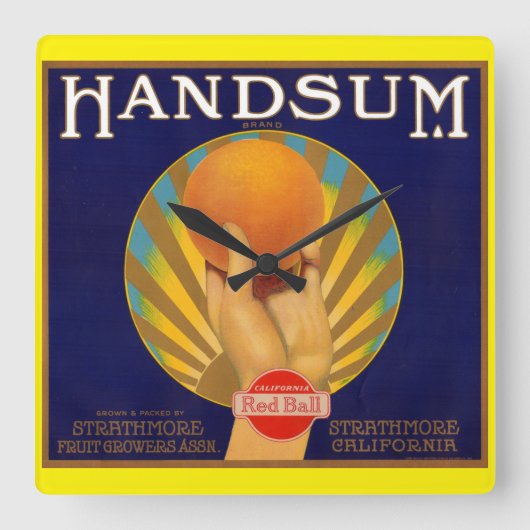 1930年代オレンジ色のクラートラベルハンドサム スクエア壁時計 (正面)