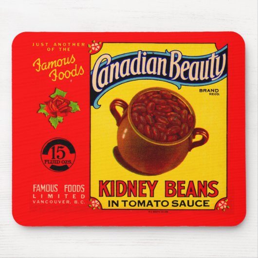 1930年代カナダの美しい腎臓豆ラベル マウスパッド (正面)
