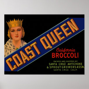 1930年代コーストクイーンブロッコリークレームラベル ポスター