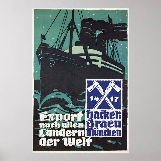 1930年代ドイツのビールポスター Hackerbräu München ポスター (正面)