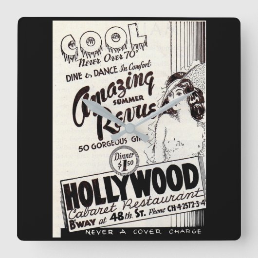 1930年代ハリウッドキャバレーレストランアド スクエア壁時計 (正面)