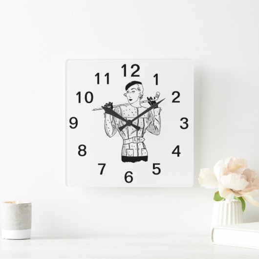 1930年代ファッショナブルなゴルファーとゴルフクラブ スクエア壁時計 (ホーム)