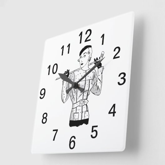 1930年代ファッショナブルなゴルファーとゴルフクラブ スクエア壁時計 (傾斜)