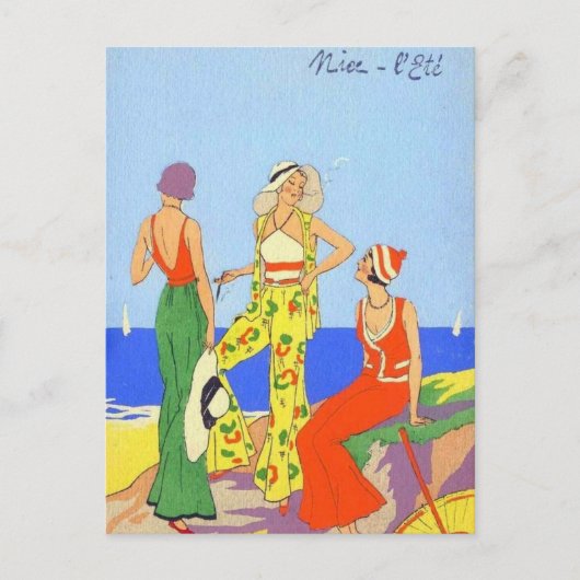 1930年代ファッショナブルビーチパジャマ葉書 ポストカード (正面)
