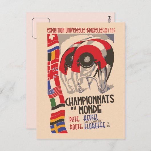 1930年代レトロアートデコデザインの自転車 ポストカード (正面/裏面)