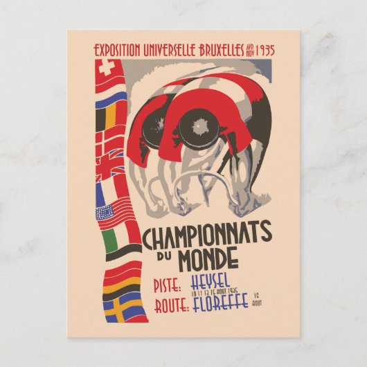 1930年代レトロアートデコデザインの自転車 ポストカード (正面)