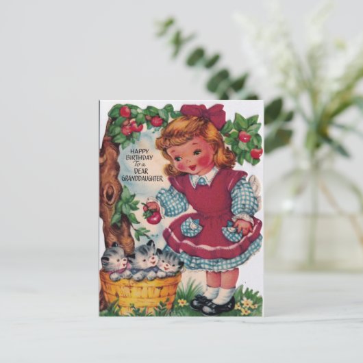 1930年代ヴィンテージハッピーバースデー孫娘 ポストカード (スタンド正面)