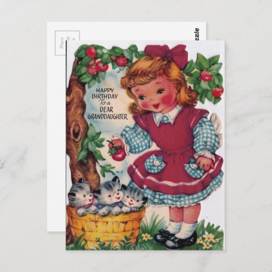 1930年代ヴィンテージハッピーバースデー孫娘 ポストカード (正面/裏面)
