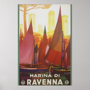 1930年代 イタリア ラヴェンナ カラフル ヴィンテージ スタイル 旅行 ポスター