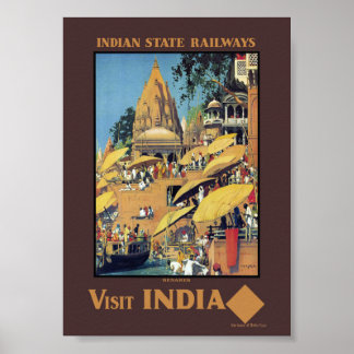 1930年代 ヴィンテージ インド 旅行ポスター ヴァラナシ ガンジス川 ポスター
