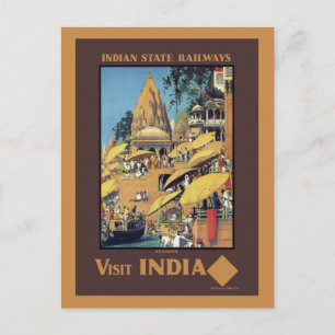 1930年代 ヴィンテージ インド 旅行ポスター ヴァラナシ ガンジス川 ポストカード