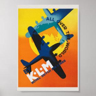 1930年代 KLM オールドポスター 全世界へ ポスター