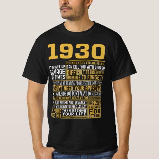 1930最高の生まれ Facts for Mens, Womens, Bday Gif Tシャツ (正面)