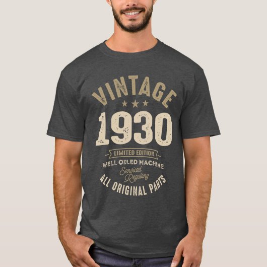 1930生まれ年のヴィンテージ- 92歳の誕生日レトロクラシック Tシャツ (正面)