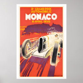 1930 Monaco Grand Prix Motor Race Vintage Racing ポスター