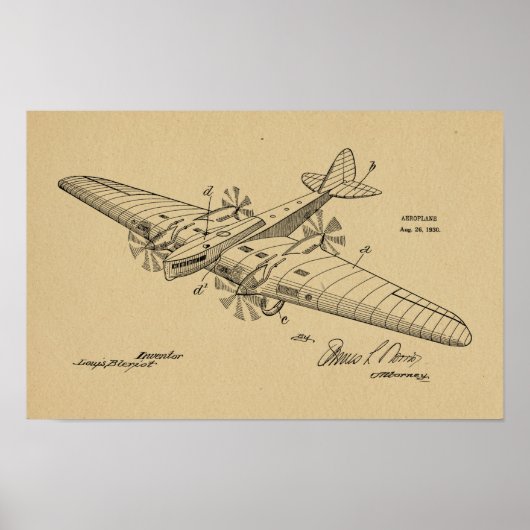 1930 Vintage Boat Airplane Patent Drawing Print ポスター (正面)