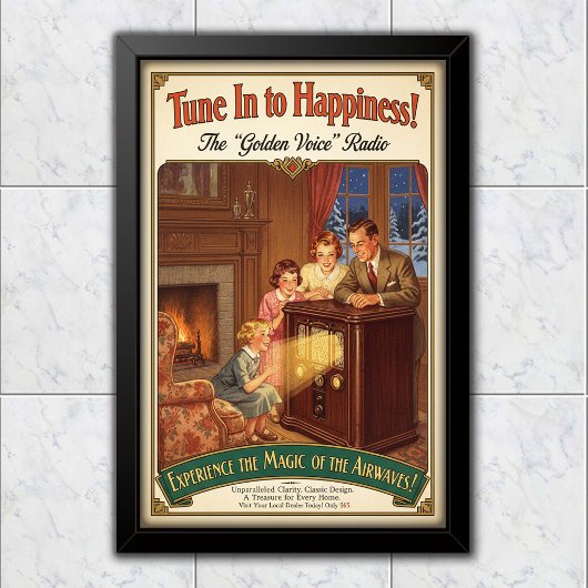 1930 Vintage Golden Voice Radio Advertising ポスター