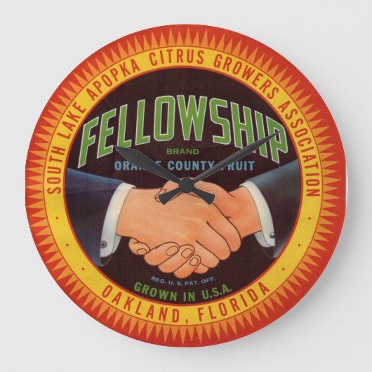 1930sフェローシップオレンジ郡柑橘ラベル ラージ壁時計 (正面)