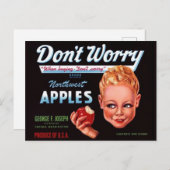 1930s心配しないでブランドのリンゴ果輪生ラベル ポストカード (正面/裏面)