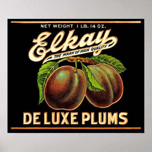 1930s Elkay Deluxe Plumsラベル ポスター (正面)
