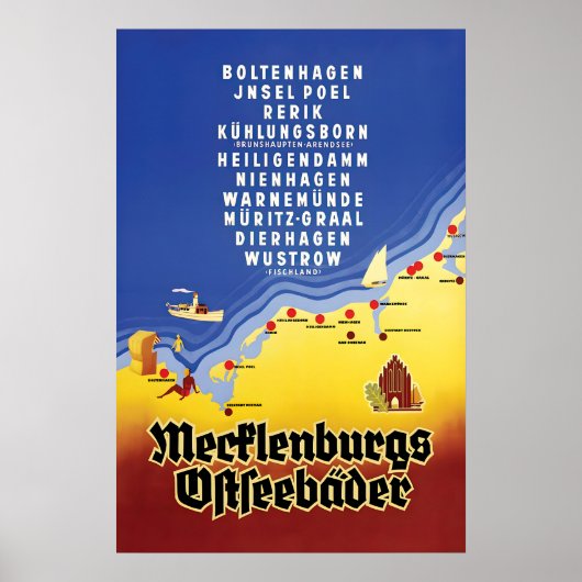 1930s Germany Travel Poster Mecklenburg Baltic Sea ポスター (正面)