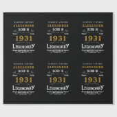 1931パーソナライズされた年生誕生まれ生日ヴィンテージ黒 ラッピングペーパー (フラット)