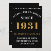 1931 90生まれth誕生日愛あなたの名前を追加ブラック 招待状 (正面/裏面)