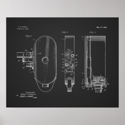 1932ヴィンテージカメラ特許アートスケッチプリント ポスター (正面)