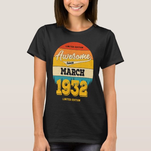 1932年以来2023年3月91素晴らし日誕生日 Tシャツ (正面)