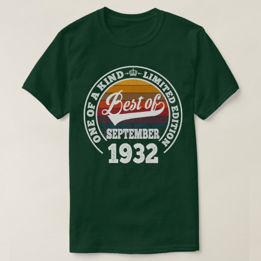 1932最高の年9月の90Y向け90誕生日ギフト Tシャツ (デザイン正面)
