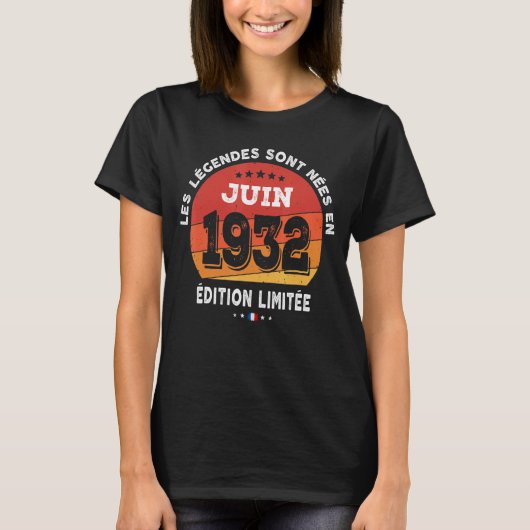 1932生まれ年6月の伝説90誕生日90年 Tシャツ (正面)