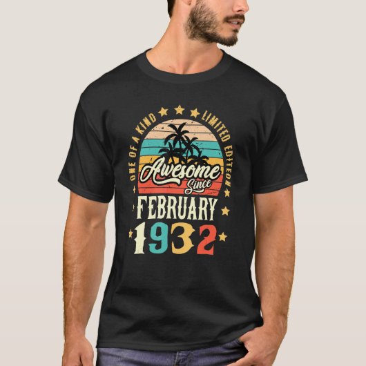 1932素晴らし年2月以来ヴィンテージ90誕生日 Tシャツ (正面)