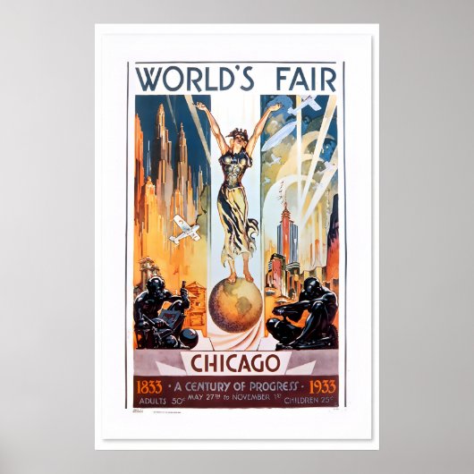 1933年アールデコ調シカゴ万国博覧会クラシックヴィンテージ ポスター (正面)
