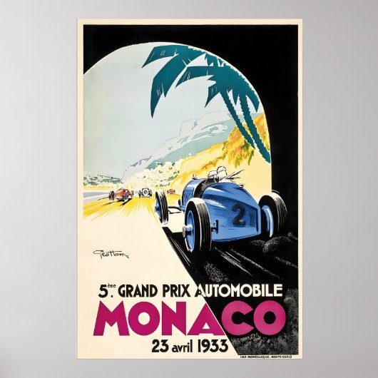 1933年グランプリ モナコ フランス モーターレース ヴィンテージ ポスター (正面)