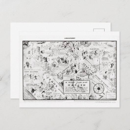 1933年ハーレムのナイトクラブの地図 ポストカード (正面/裏面)