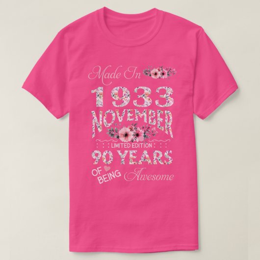 1933年10月に作られたフローラ90歳 Tシャツ (デザイン正面)