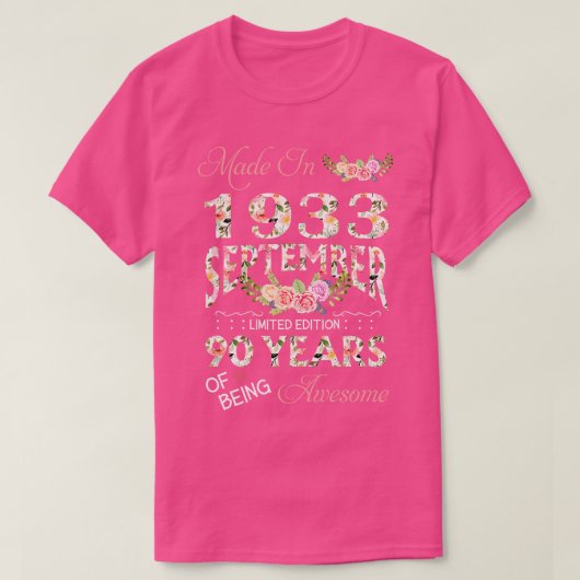 1933年12月に作られたフローラ90歳 Tシャツ (デザイン正面)