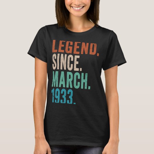 1933年3月ヴィンテージ90歳レトロ90歳 Tシャツ (正面)