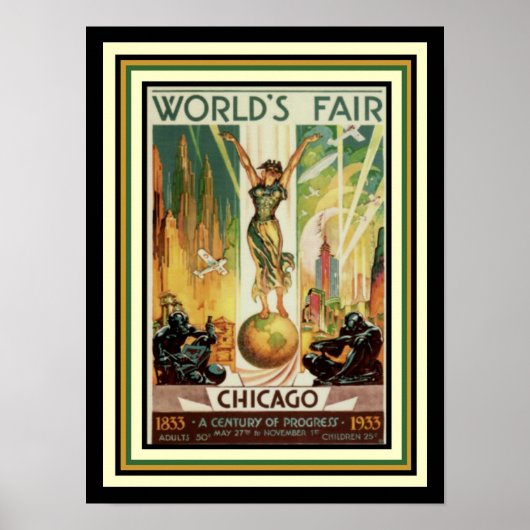 1933 Chicago World's Fairアールデコポスター12 x 16 ポスター (正面)